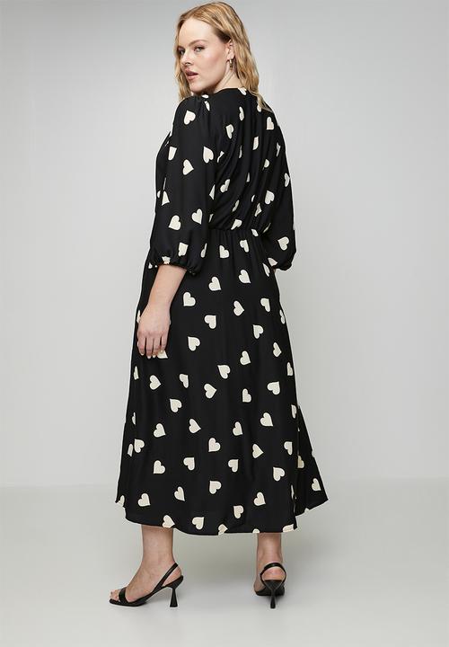 Me&B - Plus Heart Wrap Dress - Black/White