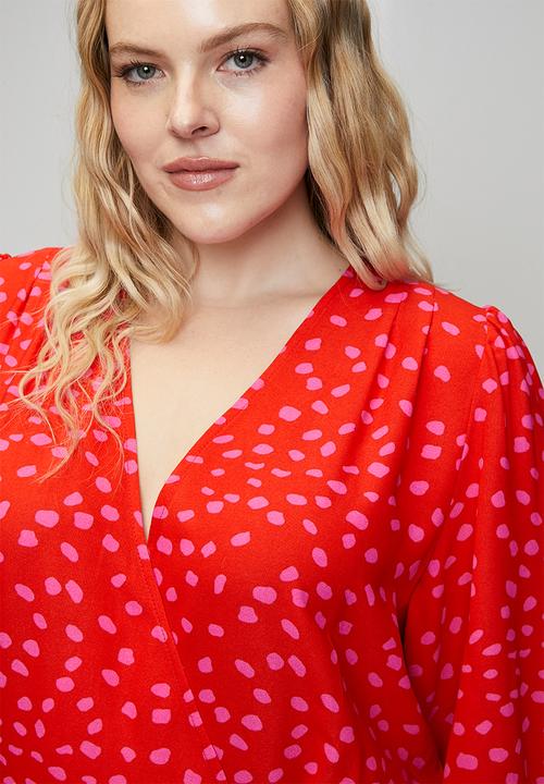 Me&B - Plus Confetti Wrap Dress - Red