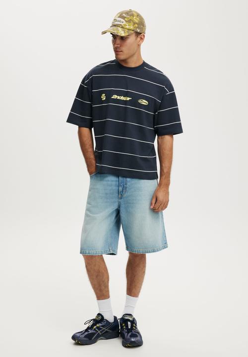 Cotton On - Cropped Fit Graphic T-Shirt - Midnight Blue/Open Stripe 2Ndstar
