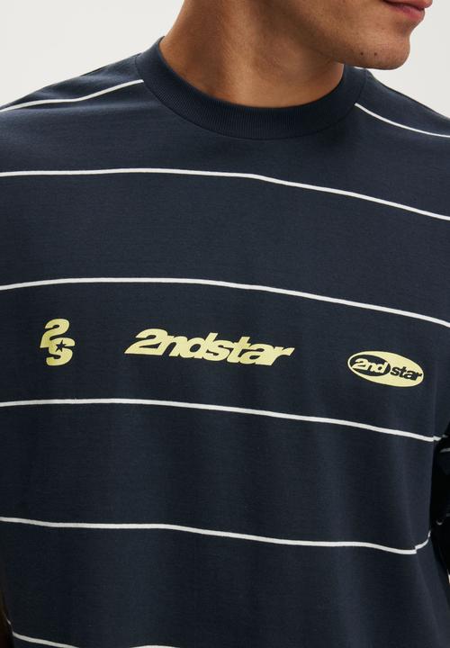 Cotton On - Cropped Fit Graphic T-Shirt - Midnight Blue/Open Stripe 2Ndstar