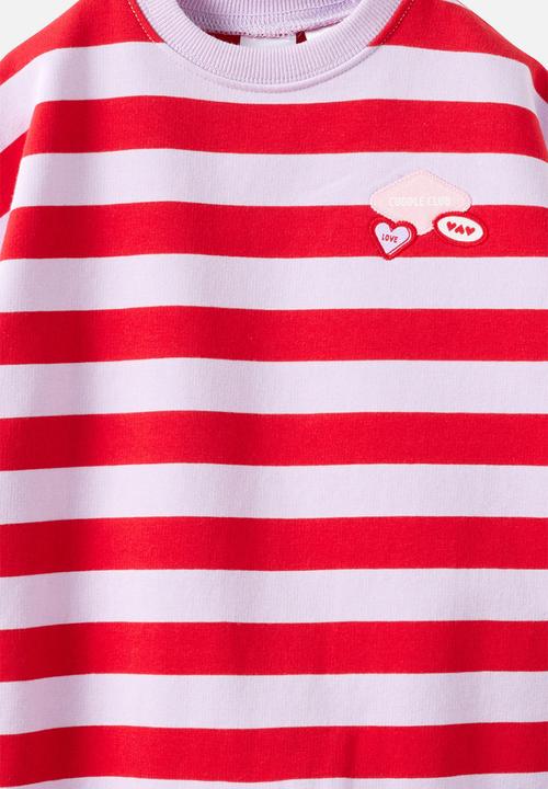 Cotton On - Casey Oversized All In One - Varsity Red/Vintage Lilac Cuddle Club