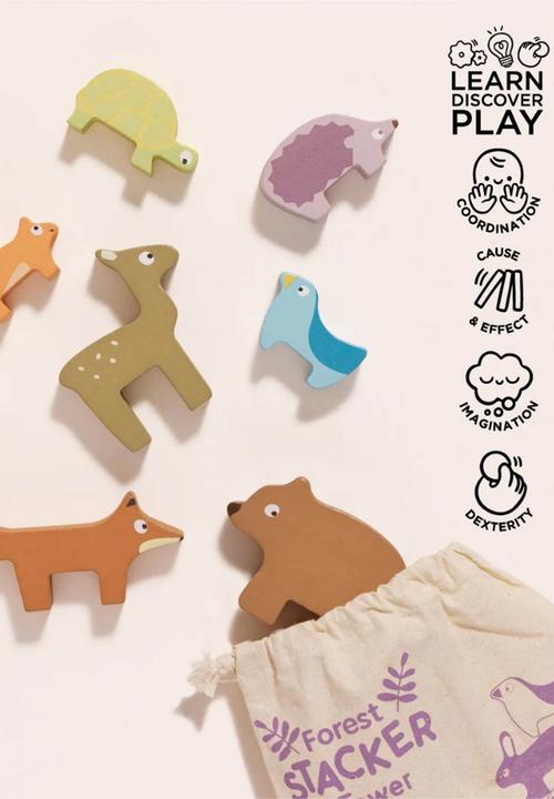 Le Toy Van - Wooden Woodland Stacking Forest Animals & Bag 10pcs - multi