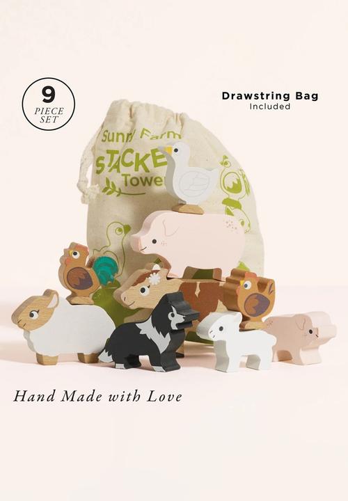 Le Toy Van - Wooden Farmyard Stacking Animals & Bag 10pcs - multi