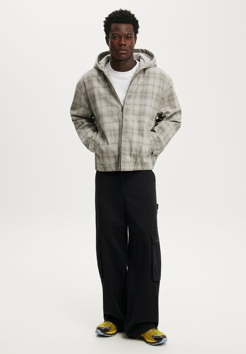 ジャケット・アウター BIO CHECKED SHAGGY ZIP HOODIE 26ss Cropped Hooded Bomber - Grey Check