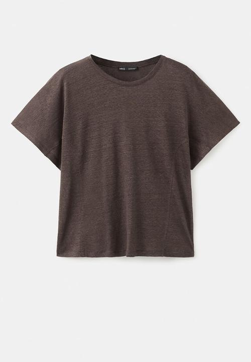 MANGO - T-shirt linu - brown