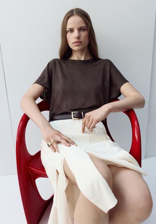 MANGO - T-shirt linu - brown