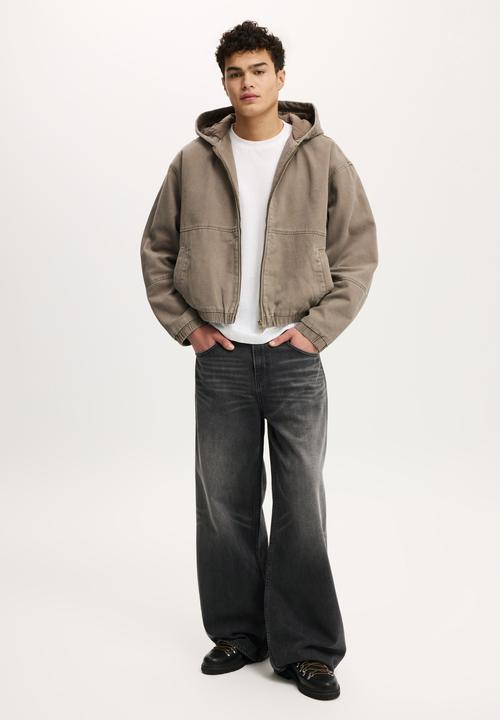 Cotton On - Cropped Hooded Bomber- Washed Chocolate
