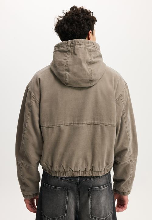 Cotton On - Cropped Hooded Bomber- Washed Chocolate