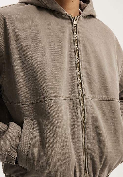 Cotton On - Cropped Hooded Bomber- Washed Chocolate