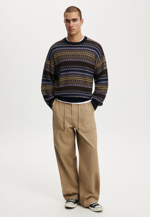 Cotton On - Box Fit Crew Knit - Navy Pattern