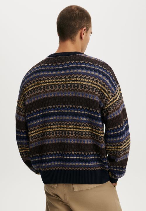 Cotton On - Box Fit Crew Knit - Navy Pattern
