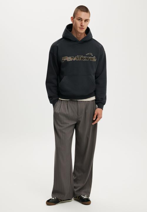 Box Fit Graphic Hoodie- Washed Black / Pavilione