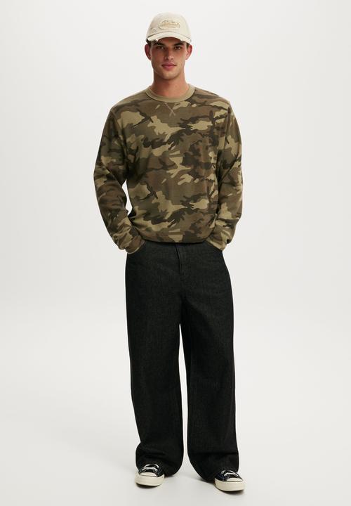 Cotton On - Cropped Fit Textured Long Sleeve - Camo Waffle