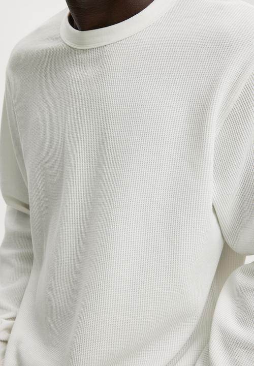 Cotton On - Cropped Fit Textured Long Sleeve - Vintage White Waffle