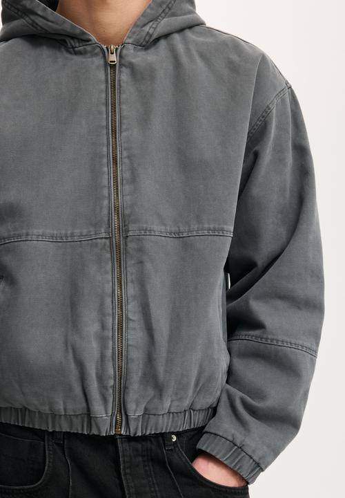 Cotton On - Cropped Hooded Bomber - Washed Black