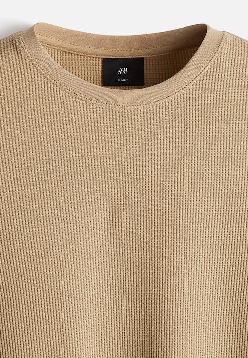 H&M - Slim fit waffled jersey top - beige
