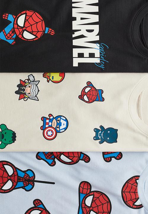 H&M - 3-pack printed t-shirts - light blue/marvel
