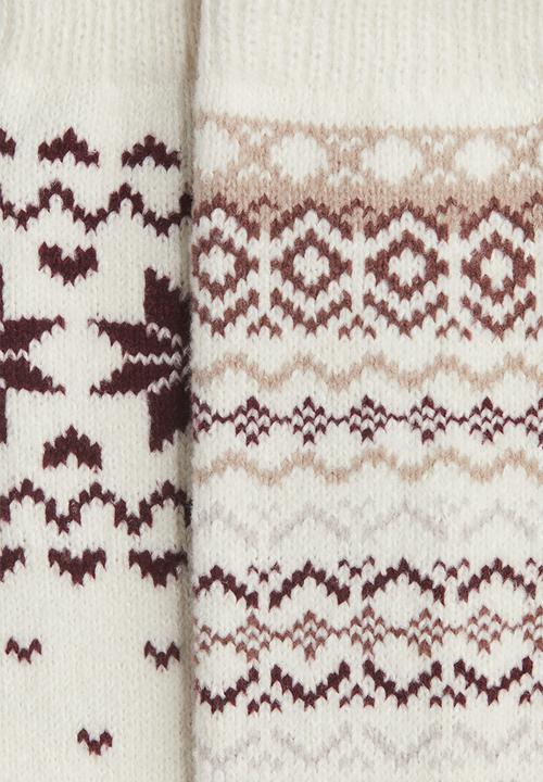 H&M - 2-pack socks - cream/brown patterned