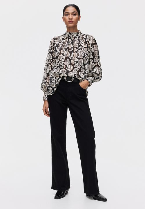 H&M - Stand-collar blouse - black/patterned