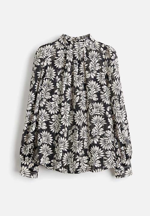H&M - Stand-collar blouse - black/patterned