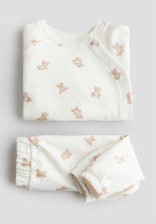 H&M - 2-piece printed cotton set - cream/teddy bears