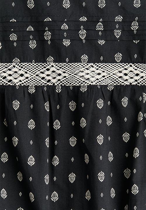 H&M - Lace-inset cotton dress - dark grey/patterned