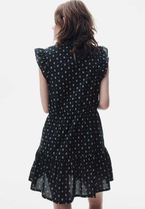 H&M - Lace-inset cotton dress - dark grey/patterned