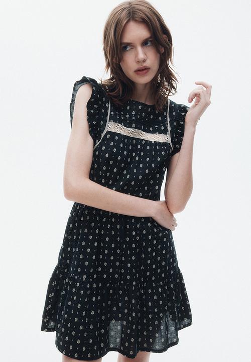 H&M - Lace-inset cotton dress - dark grey/patterned