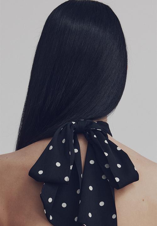 H&M - Satin halterneck top - black/spotted