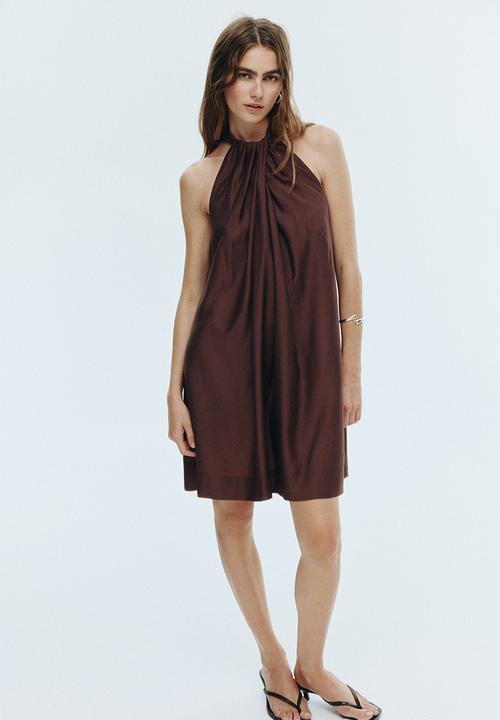 H&M - Tie-neck dress - brown
