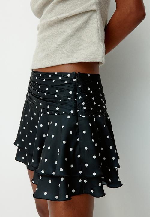 H&M - Satin mini skirt - black/spotted