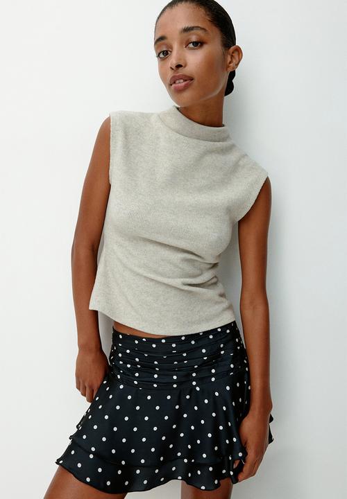 H&M - Satin mini skirt - black/spotted