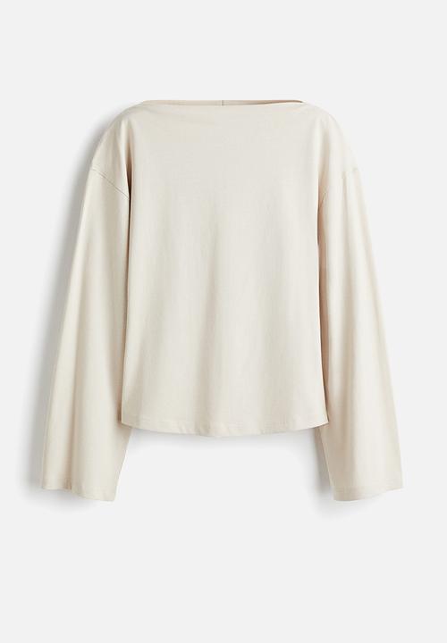H&M - Boat-neck cotton top - light beige