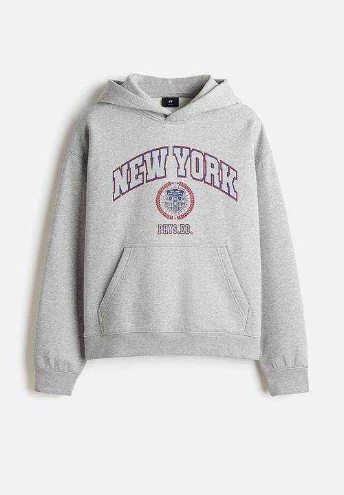 H&M - Loose fit printed hoodie - grey marl/new york