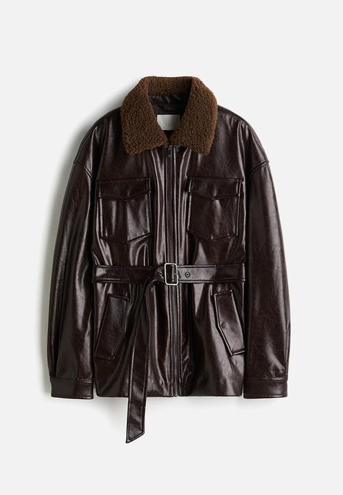 H&M - Coated belted jacket - dark brown