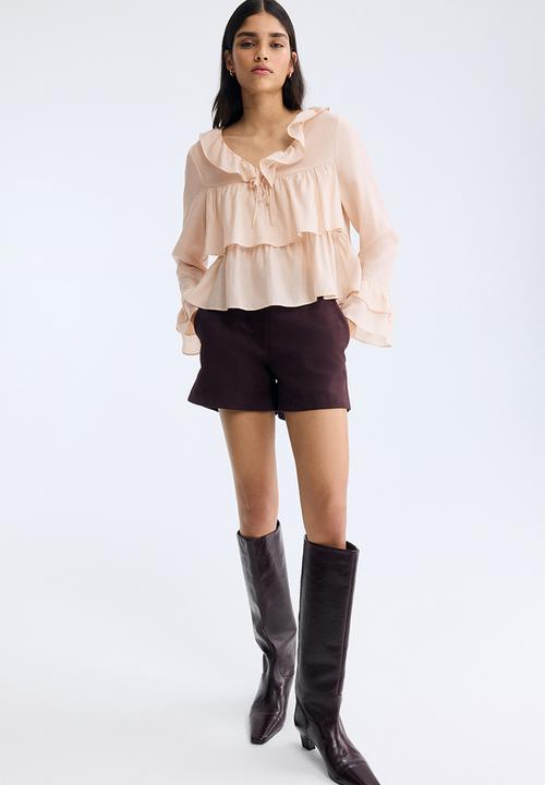 H&M - Frill-trimmed blouse - light beige