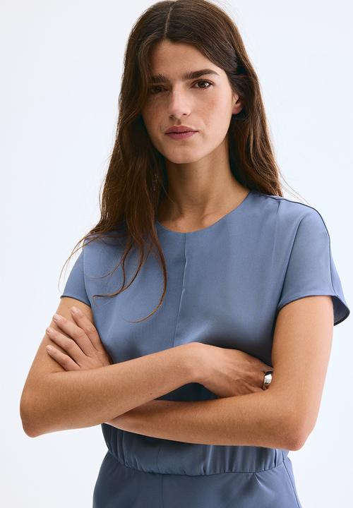 H&M - Cap-sleeved satin dress - dusty blue