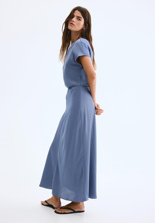 H&M - Cap-sleeved satin dress - dusty blue