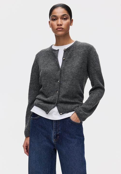 Fine-knit cardigan - dark grey marl - 1315266003