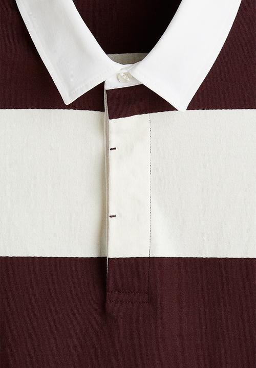 H&M - Regular fit cotton rugby shirt - burgundy/striped