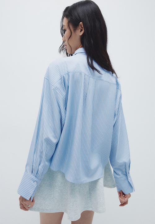 H&M - Tie-detail shirt - blue/striped
