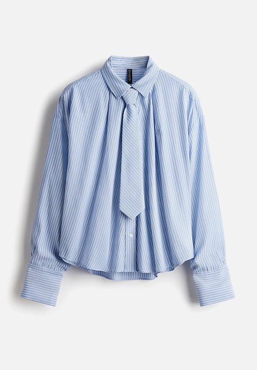 H&M - Tie-detail shirt - blue/striped