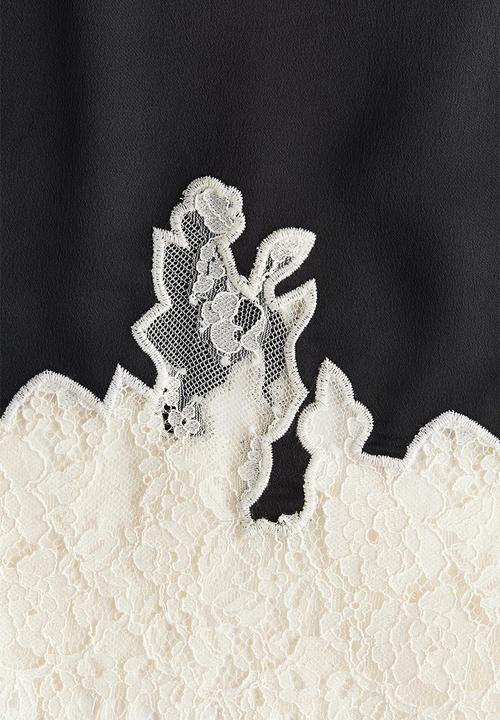 H&M - Lace-trimmed satin dress - black/cream