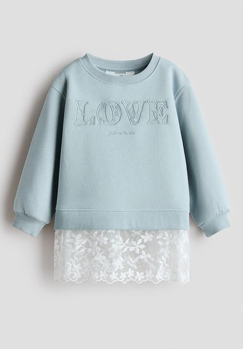 H&M - Double-layered motif-detail sweatshirt - light turquoise/love