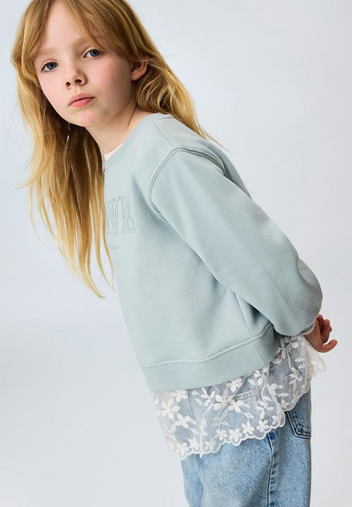 H&M - Double-layered motif-detail sweatshirt - light turquoise/love