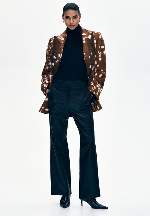 H&M - Double-breasted fuzzy blazer - dark brown/dark beige