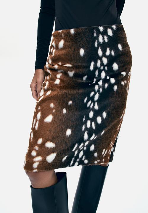 H&M - Fuzzy pencil skirt - dark brown/dark beige