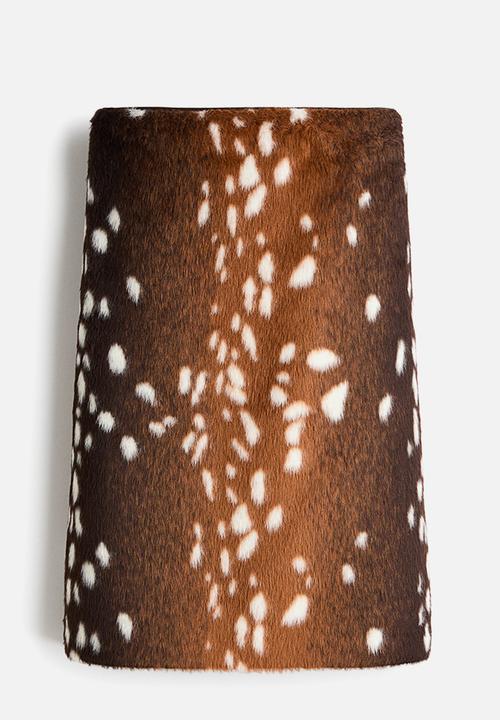 H&M - Fuzzy pencil skirt - dark brown/dark beige