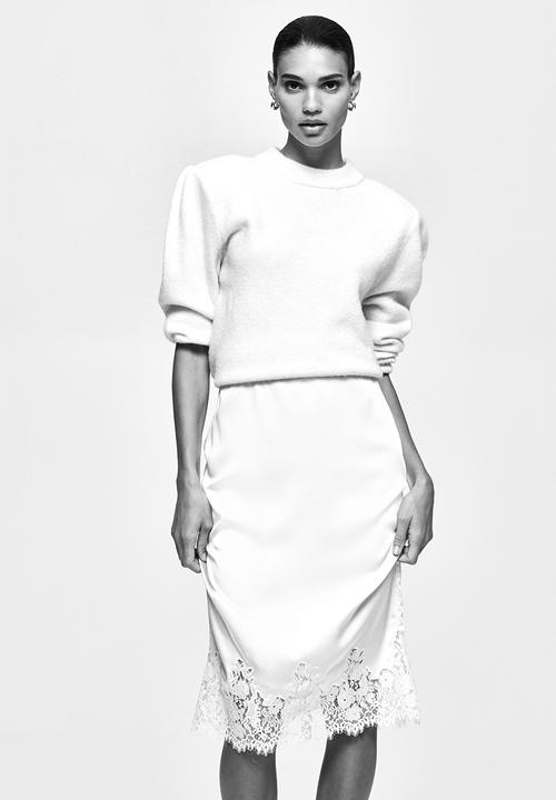 H&M - Lace-trimmed midi skirt - cream