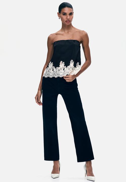 H&M - Lace-trimmed bandeau top - black/cream